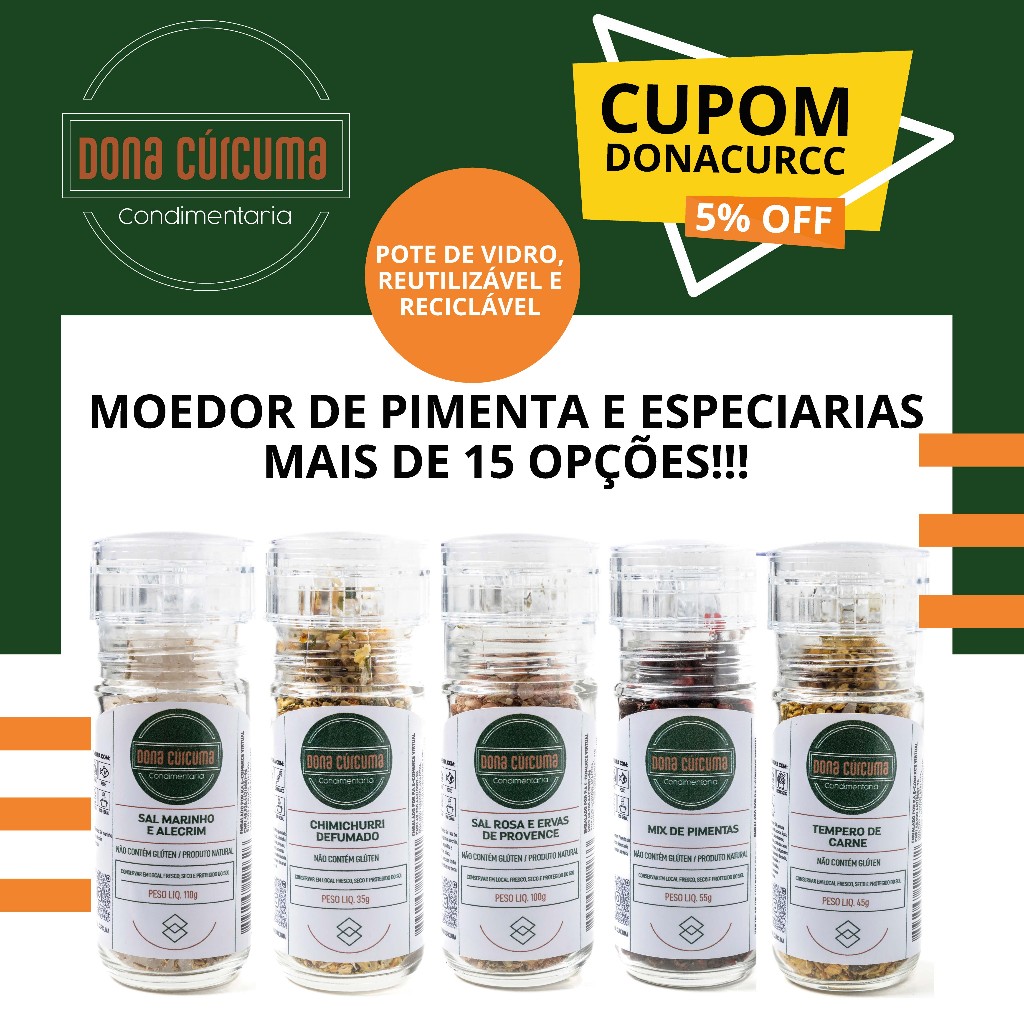 Moedor de Pimenta do Reino Pote de vidro 100ml Porta Temperos Porta ...