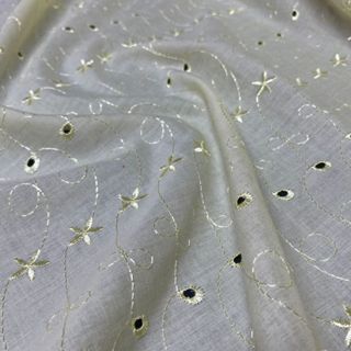 Tecido Laise Bordada Amarelo Bebê Estampa Estrelas 1,35x1,00m Roupas Femininas