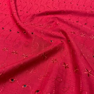 Tecido Laise Bordada Vermelha Estampa Estrelas 1,35x1,00m Roupas Femininas