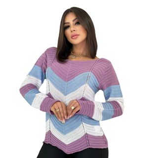 Blusa de Frio Trico Feminina Basica Gola Redonda Multicolor
