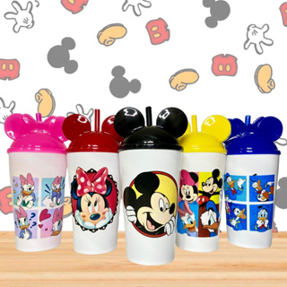Kit 10 copos Bolha Mickey 500 ml com tampa orelha e canudo Personalizado