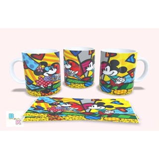 Caneca Personalizada Romero Brito Mickey e Minnie + Nome !