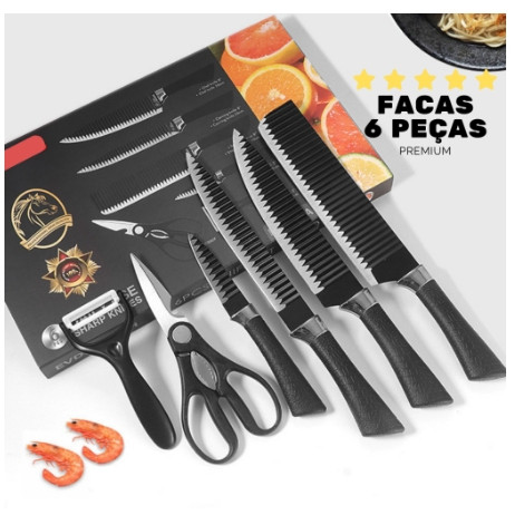 Jogo de Facas Premium de Cozinha Cozinha Inox Antiaderente 6 peças faca utensílio de cozinha