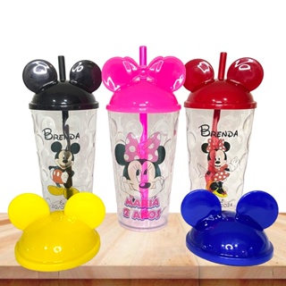 Kit copo Bolha Mickey PERSONALIZADO 500 ml com tampa ORELHA e canudo - Transparente