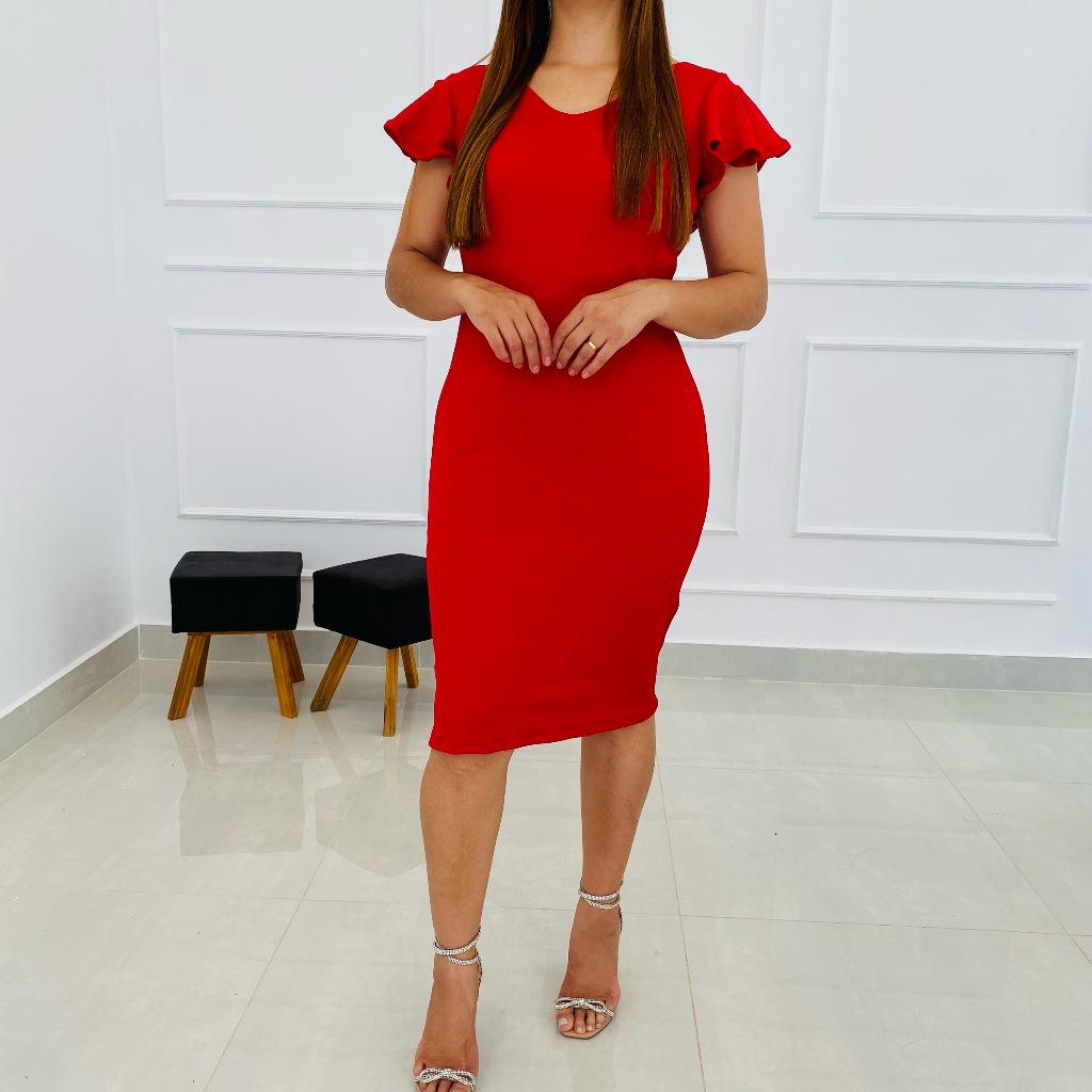 Vestido Tubinho Midi Vestido Justo Com Babado Vestido Feminino