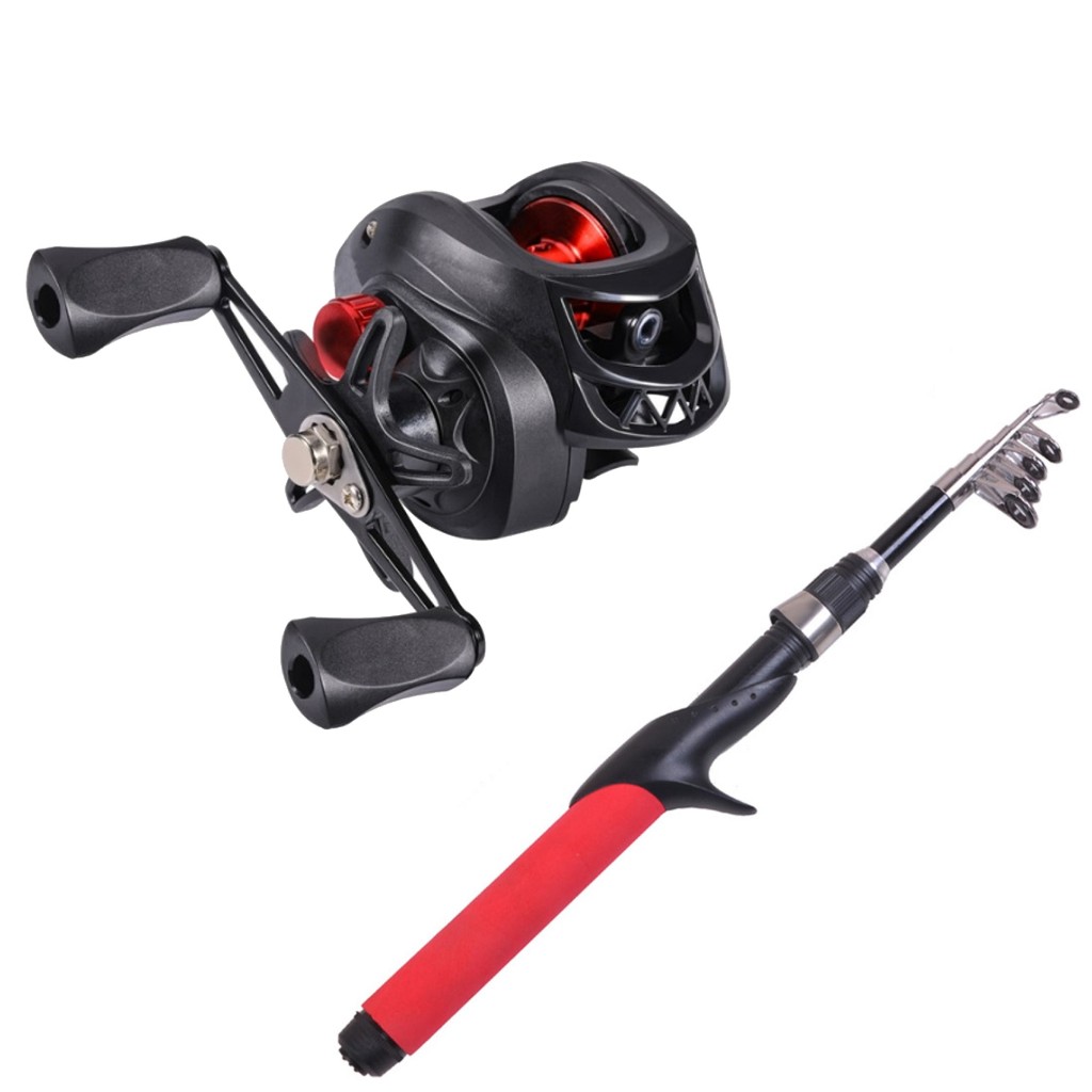Kit Vara Telescópica de pesca 20 lbs + Carretilha 19 rolamentos direita / esquerda 7.2:1 sistema anti cabeleira drag 10kg