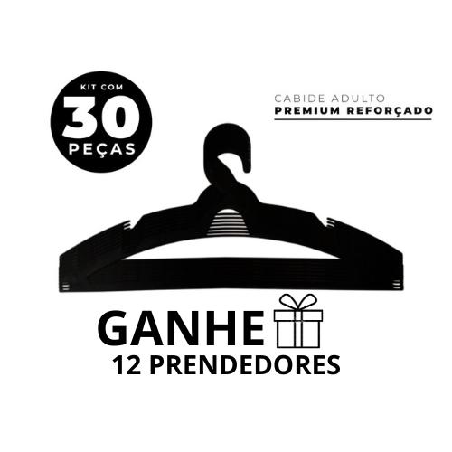 Kit 30 Cabides Preto Adulto Reforçado + Kit Prendedores - Envio imediato!