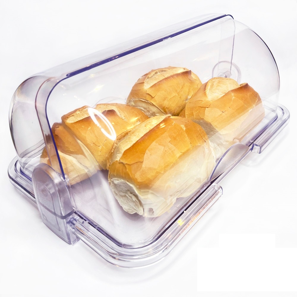 Porta Pão Luxo Cristal Tampa Basculante Armazenador com Tampa Profissional para Pães Doces e Bolos