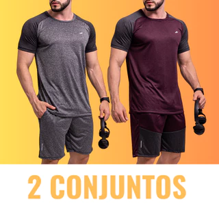 Kit 2 Conjunto Dry Fit Masculino Roupa de Academia Masculina Camiseta Manga Curta + Short Dri Fit