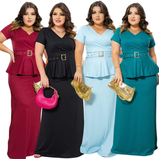 Vestido Longo Evangelico Secretaria Com Cinto Moda Festa Elegante Plussize Tamanhogrande Tendencia