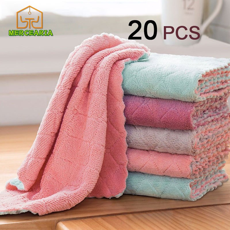 20 pcs Pano Absorvente Anti Óleo Para Cozinha / Pano De Microfibra / Toalha De Limpeza De Veludo Cozinha / Toalha De Mesa