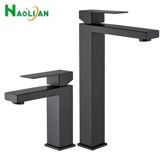 Torneira Quadrada Preta INOX Para Banheio Lavabo Pia Mesa Bancada Quente E Fria