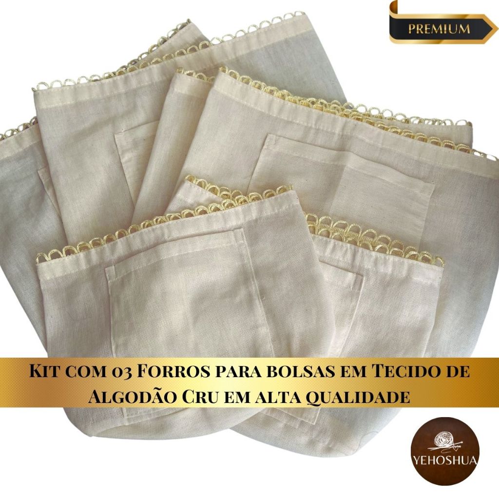 Kit c/ 03 UNI de Forro para bolsas em Tecido de Algodão Cru de ...