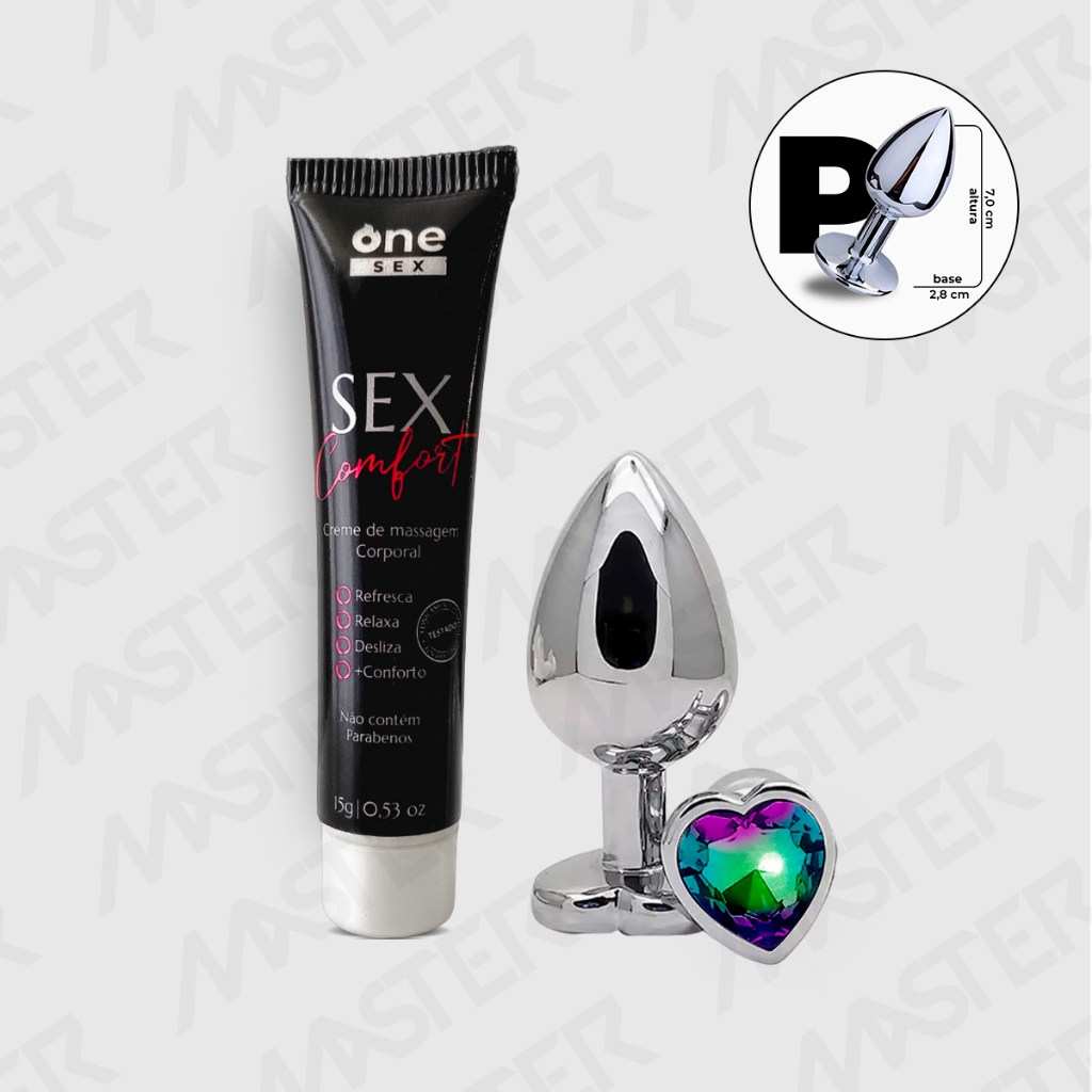 Kit Iniciante Plug Anal Dilatador Pequeno Tamanho P Formato Coração + Gel Lubrificante Anal Sex Comfort - One Sex