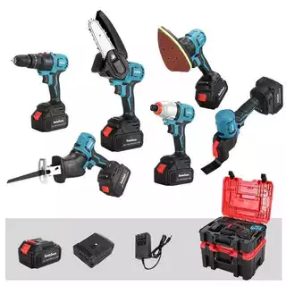 Kit Multiferramentas Ferramentas 8 em 1 Furadeira Parafusadeira Motossera Lixadeira Serra alternativa Tico Tico Chave de impacto Osciladora Multifunção