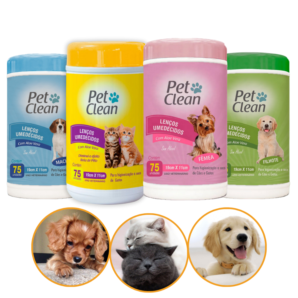 Lenço Umedecido para Cachorro e Gato Cães 75 Unidades - Pet Clean ...