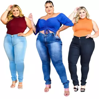 CALÇA SKINNY FEMININA PLUS SIZE COM ELASTANO MODELO LEVANTA BUMBUM DISPONÍVEL DO 48 AO 54