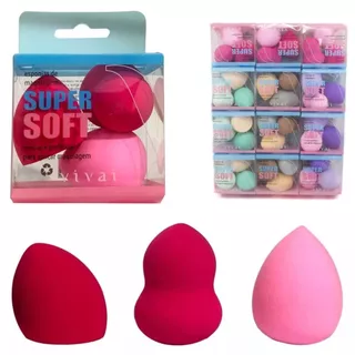 Pack 12un Caixinha com 3 Esponjas para Maquiagem Super Soft Vivai