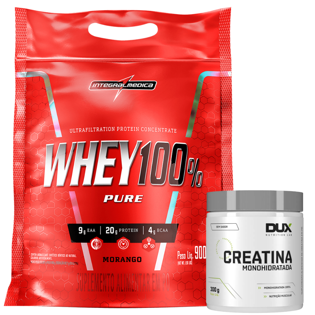 Whey 100% Pure – Whey Protein Concentrado Refil – Integral + Creatina Monohidratada – 300g – Dux