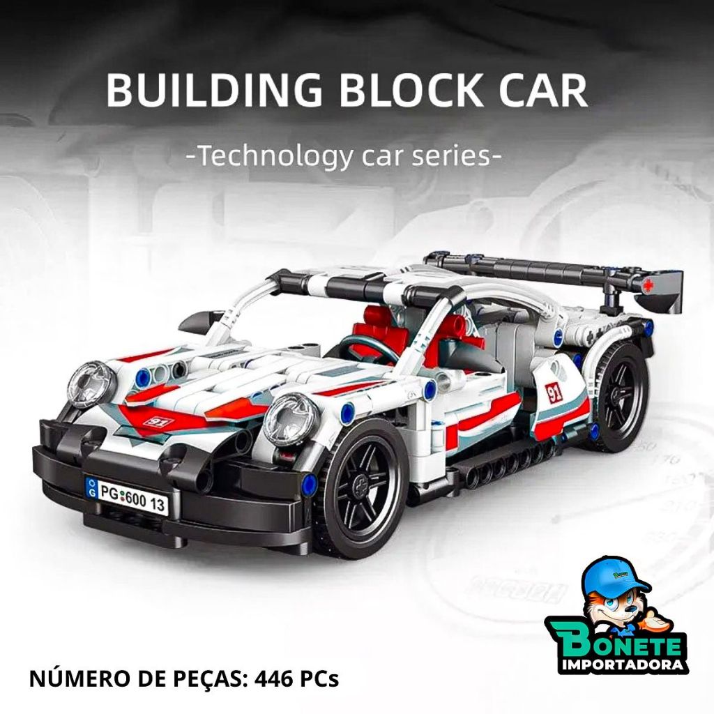 Carrinho de Montar Blocos Peças Brinquedo Esportivo Corrida com Movimentos Realista