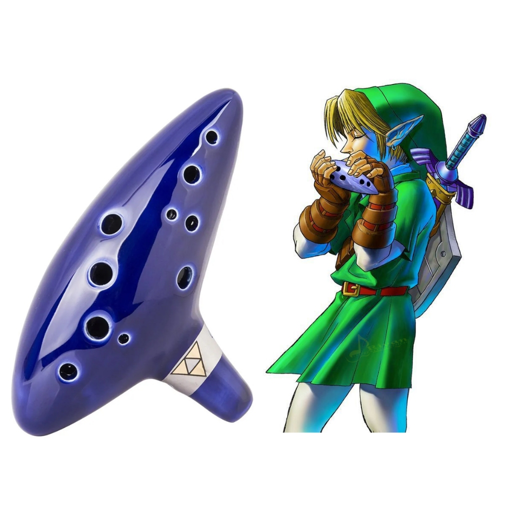 Ocarina de Cerâmica Flauta do Link Zelda + Bag + Suporte Mãozinha +Cordame + Encarte