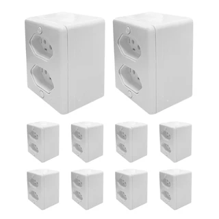 Kit 10 Tomada dupla 10A 2P+T 250V Sobrepor Fixação por sistema X