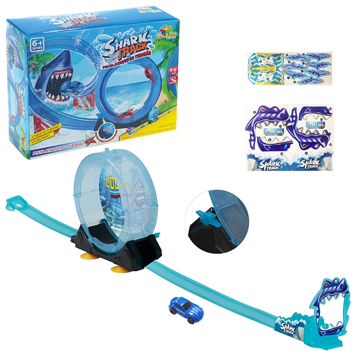 Brinquedo Pista do Shark Track I Pista de Ataque Tubarão - Carrinho Fricção 17 Peças 131cm