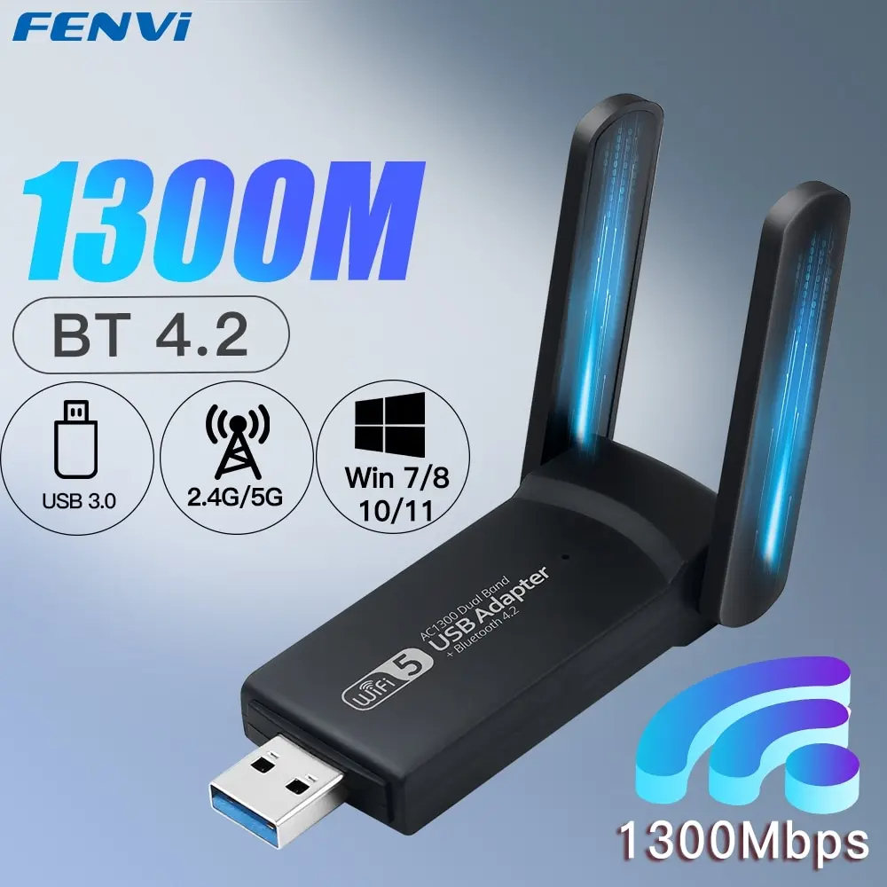 Adaptador WiFi&Bluetooth USB 1300Mbps 2.4Ghz 5Ghz Win7/8/10