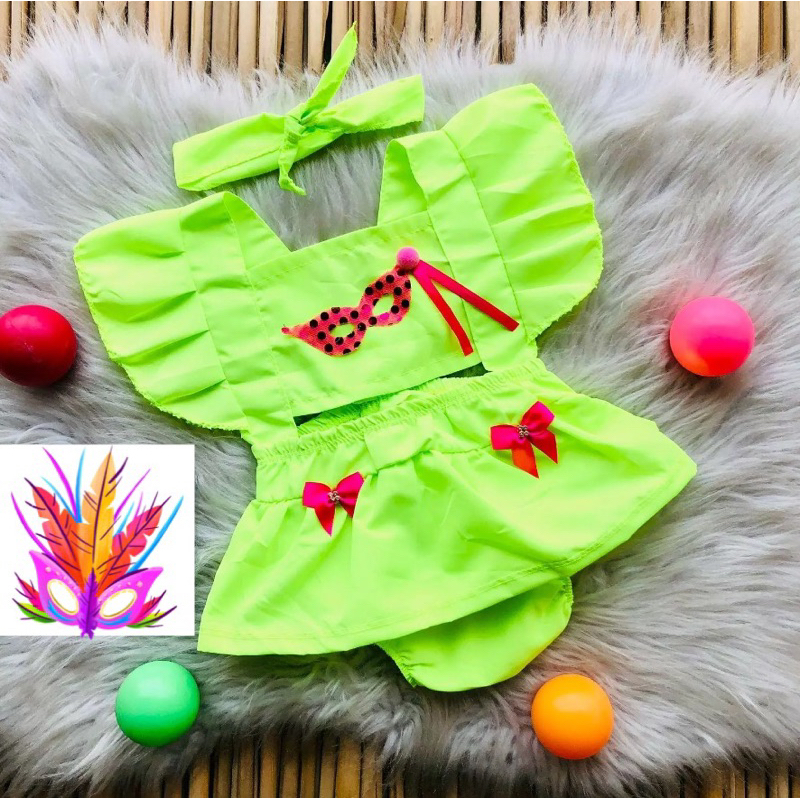 Jardineira Vestido Romper Fantasia de Carnaval Bebê Menina Body Temático Book Festa Mesversário