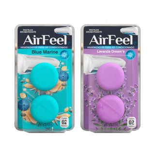 02 Kits c/ 02 Pastilhas Aromatizante Ar Condicionado Airfeel - Blue Marine + Lavanda Dreams