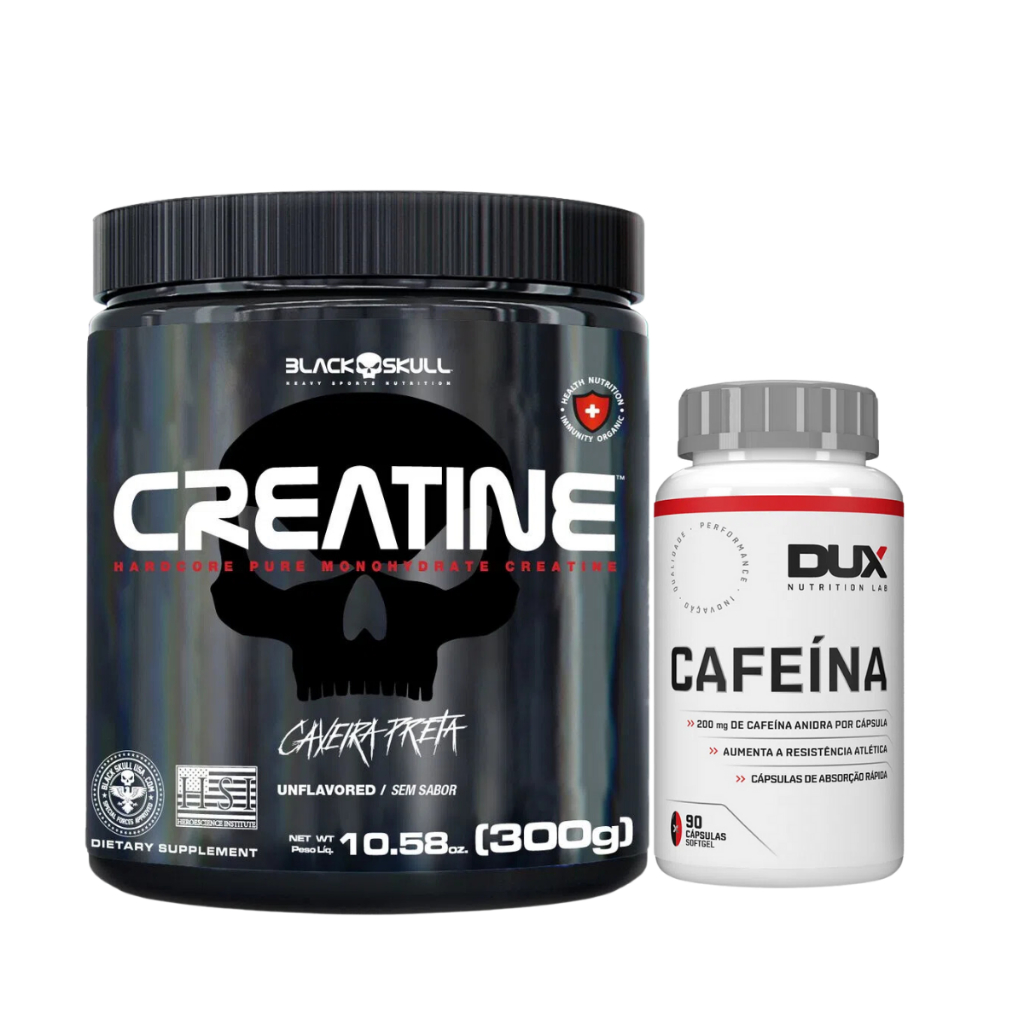 Creatine – Creatina Monohidratada – 300G – Black Skull + Cafeína – 60 Cáps – Dux (Termogênico)