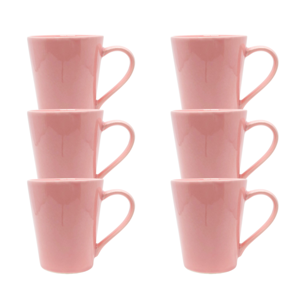 Jogo 6 Xicaras Chá 250ml Porcelana Rosa Caneca Canelada Café Lar e Decoração