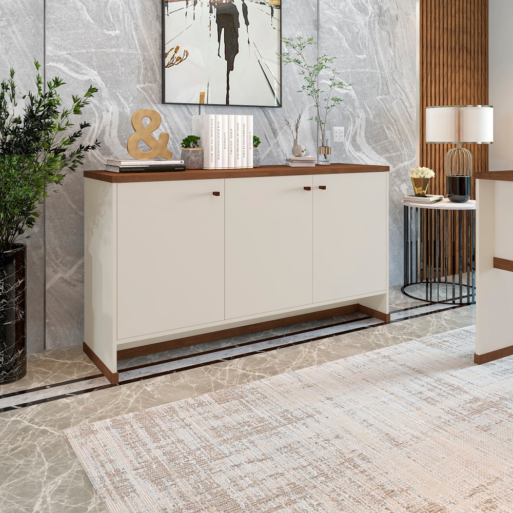 Aparador Balcão Buffet 3 Portas Tampo MDP 25mm Largura 136cm Prateleiras internas Berlin