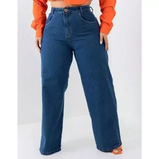 Calça Jeans Pantalona Wide Leg Plus Size Premium