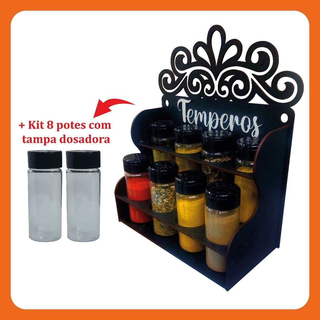 Porta Temperos com Arabesco + Kit 8 Potes com Tampa Dosadora
