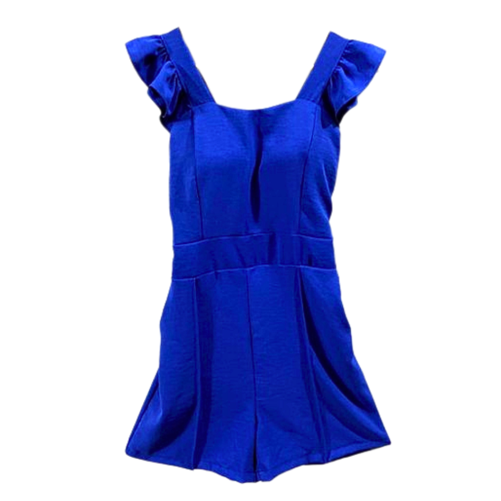 Macaquinho Feminino Duna liso com forro dois bolsos e Manga Babado Macaquinho Virginia