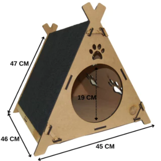 Casa Casinha Cama p/ Gatos c/ Arranhado na Lateral Cabana Gatificação Ambiente Super Confortavel