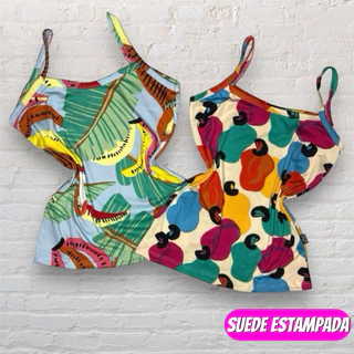 Kit 5 blusa Regata Alcinha Em Malha Suede Estampada moda verao