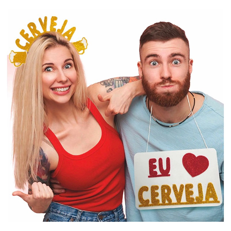 KIT PLAQUINHA + ARCO FANTASIA DE CARNAVAL CASAL / SOLTEIRO