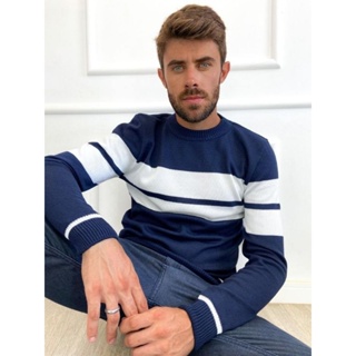 Blusa listrada suéter masculino moda masculina tricô Promoção
