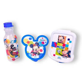Kit Escolar Menino 3 Peças Pote Vasilha Lanche Porta Sanduiche E Garrafa Mickey