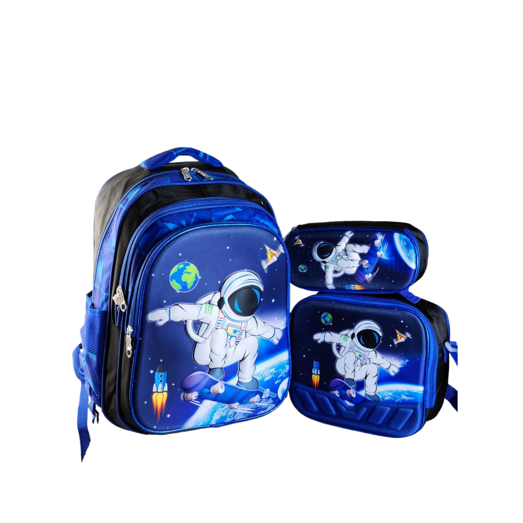 Kit 3 peças Mochila Infantil 3D Escolar Kit Com Lancheira Estojo Conjunto Menino e Menina Bonito Dos Desenhos carro