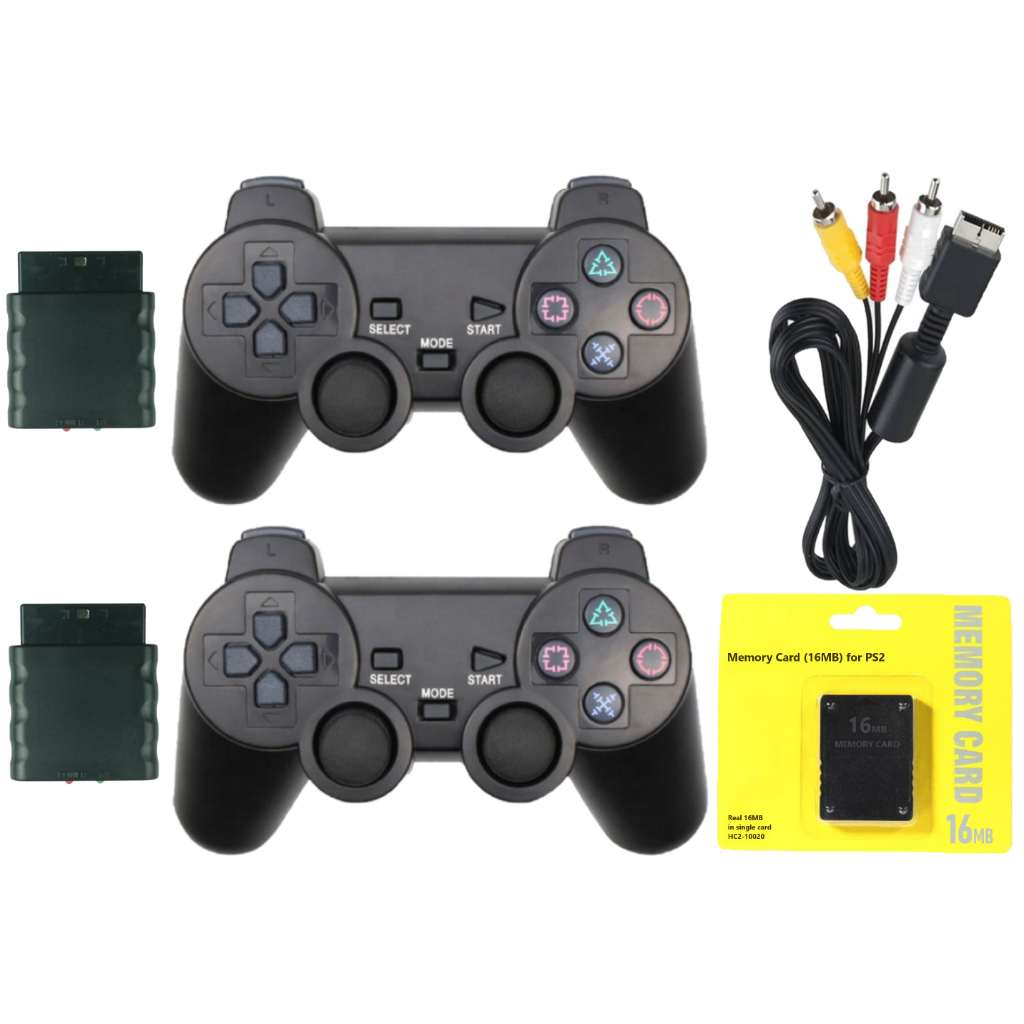Combo 2 Controle Manete Sem Fio Play 2 PS2 + Memory Card 16mb e Cabo Av ...