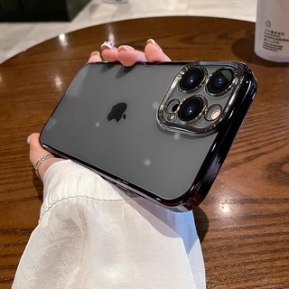 D01 - Capinha Capa Premium de TPU Com Borda Galvanoplástica Proteção de Câmera iPhone 11 12 13 14 15 Pro Max Plus ProMax Mais Resistente De Alta Qualidade
