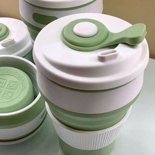 Copo Dobrável Silicone 350ml Portátil Retrátil c/ Vedação Tampa Reutilizável Multiuso Livre de BPA p/ Água Café Chá Bebidas Quentes ou Geladas
