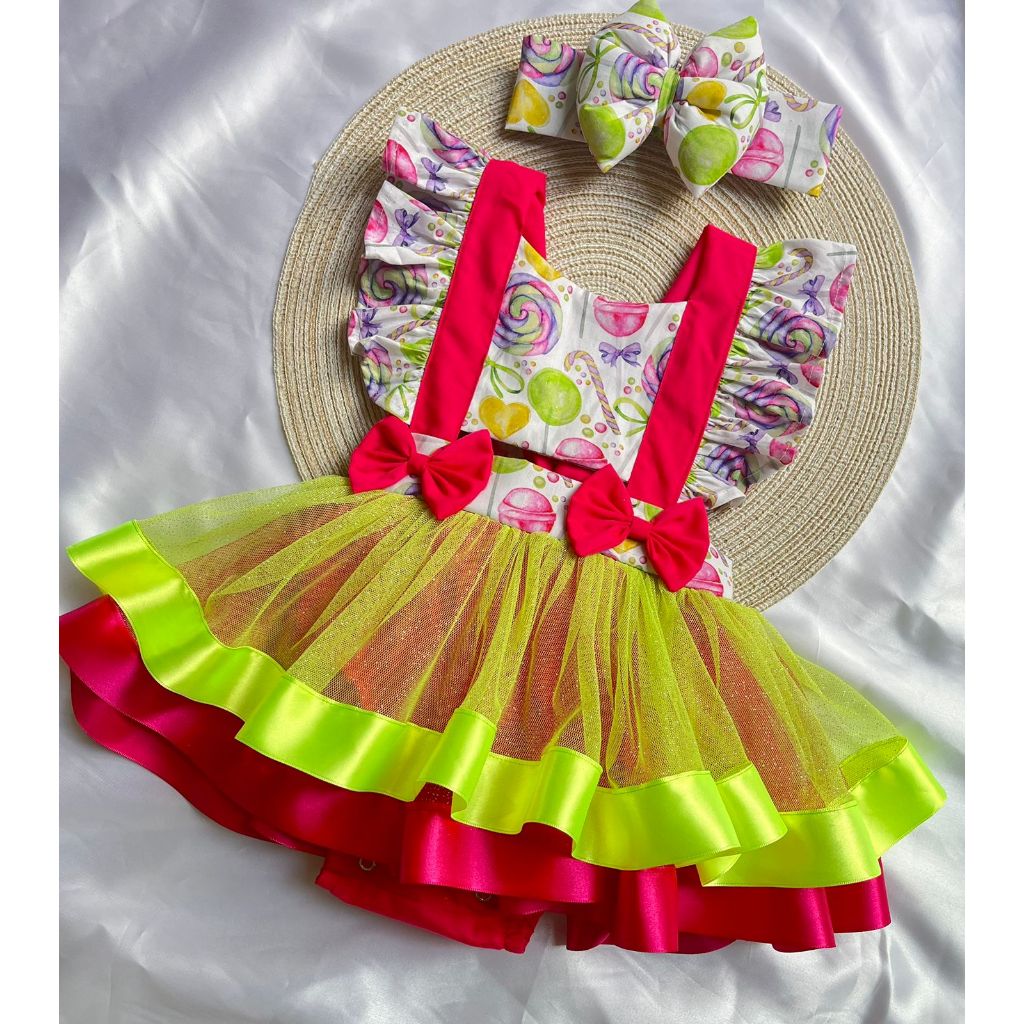 Jardineira Romper Saia Salopete Body Laço Doces Moda Infantil