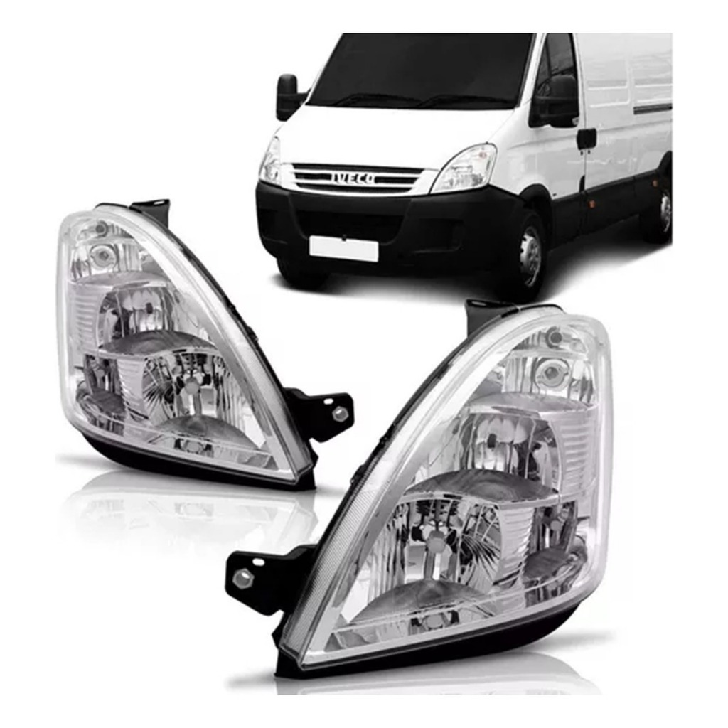 Farol Compatível com Iveco Daily 2008 a 2018 Foco Duplo Máscara Cromada ...
