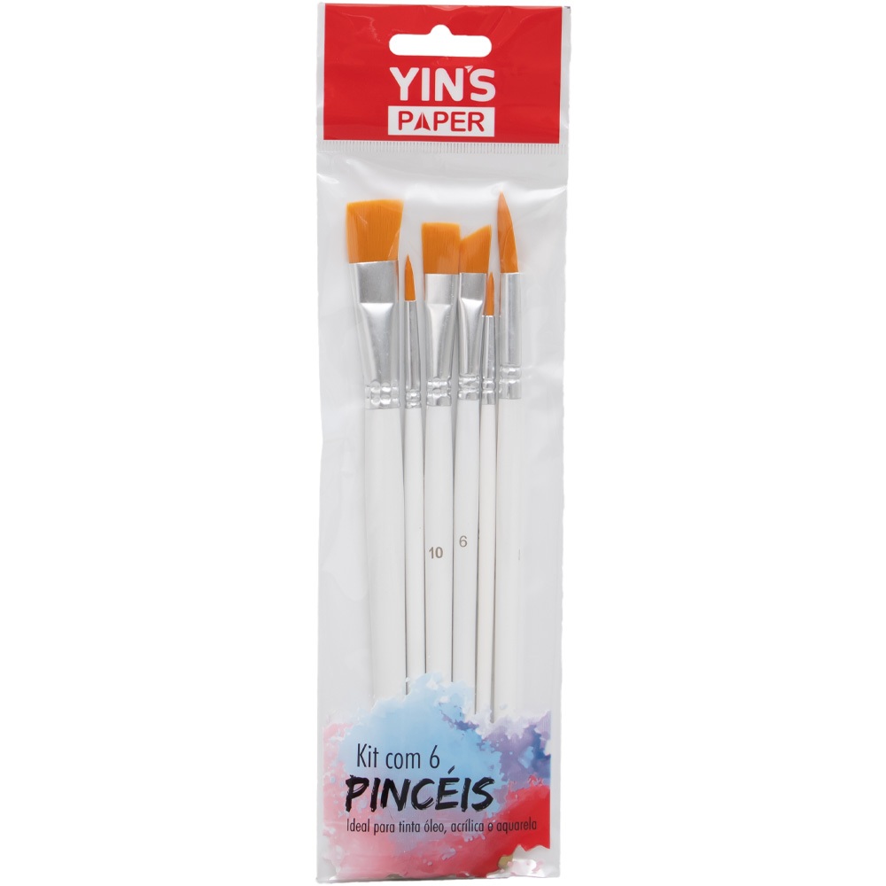 Kit Com 6 Pincéis Artísticos - Ideal Tinta Óleo, acrílica e aquarela