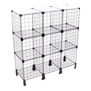 Balcão Estante Expositor Aramada 9 Nichos 30x30 C/ Vidro Em Cima