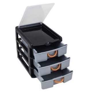 Caixa Organizadora De Plástico Gaveteiro 7080 Com 3 Gavetas 16x19x14Cm Na Cor Preta Fácil E Útil Multiuso